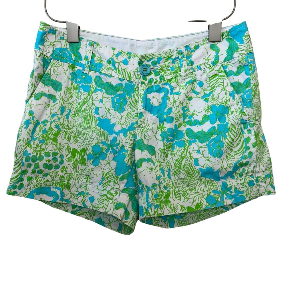 Lilly Pulitzer The Callahan Shorts Green Blue Limeade Its a Zoo Cotton 0